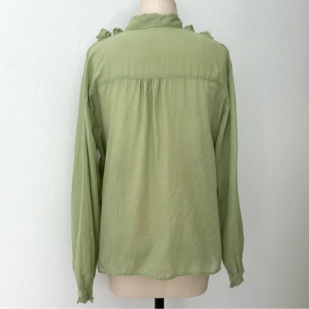 JP and Mattie Cascade Ruffle Shirt NWOT Kiwi Green Cotton Ruffles Cottagecore L